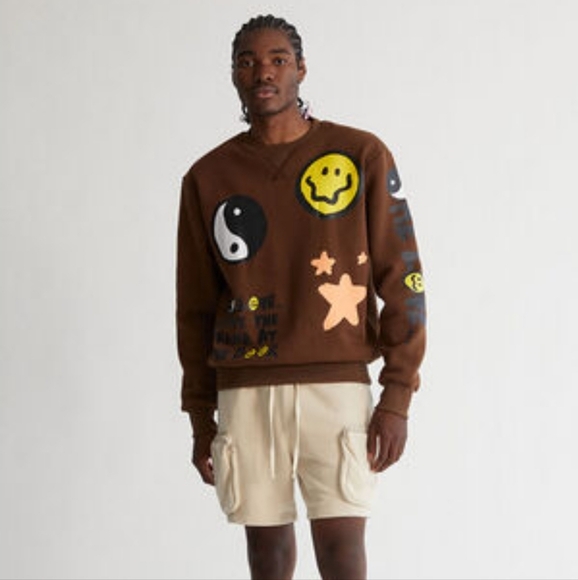 PacSun Brown Crewneck with Graphic Designs - Picture 1 of 6